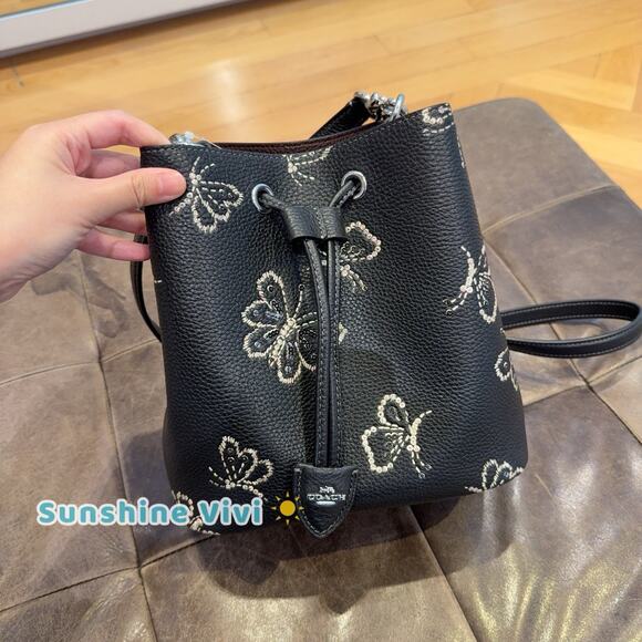 NWT Coach Rowan Bucket Bag With Butterfly Print CCK89 Silver black - Picture 2 of 7